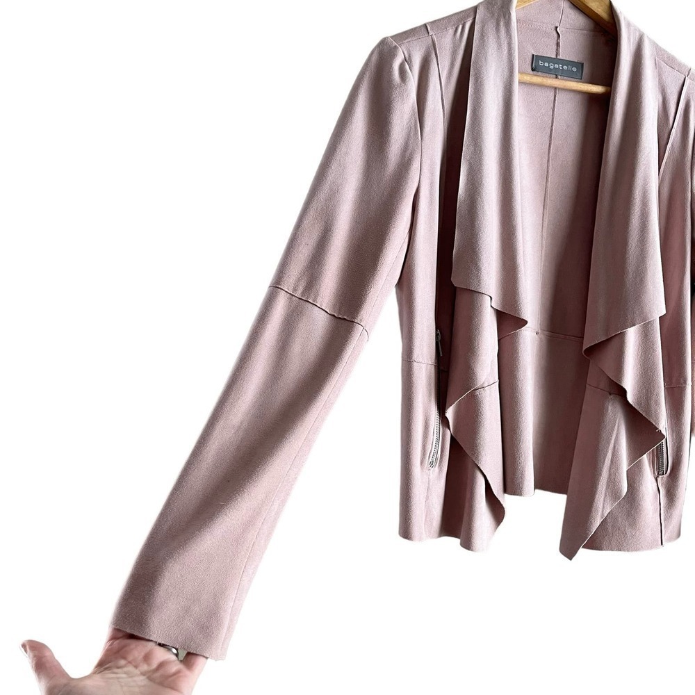 Bagatelle Faux-Suede Drape-Front Jacket‎ Blazer in Pink, Size Small - Picture 9 of 13